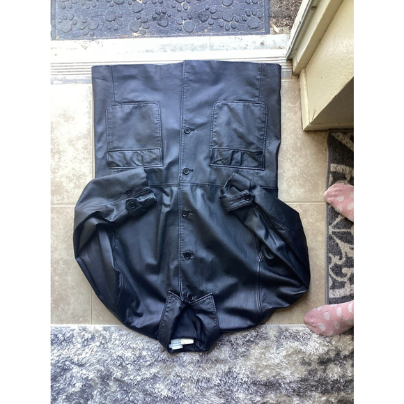 Newport News Long Black Leather Button Up Trench coat Jacket Size 1X Womans vntg - Picture 11 of 11